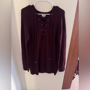 Tobi Women's Lace-Up Wine Sweater